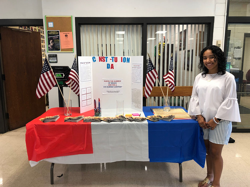 Display set up for Constitution day with information and prizes