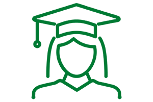 Clip art of a student wearing a graduation cap.