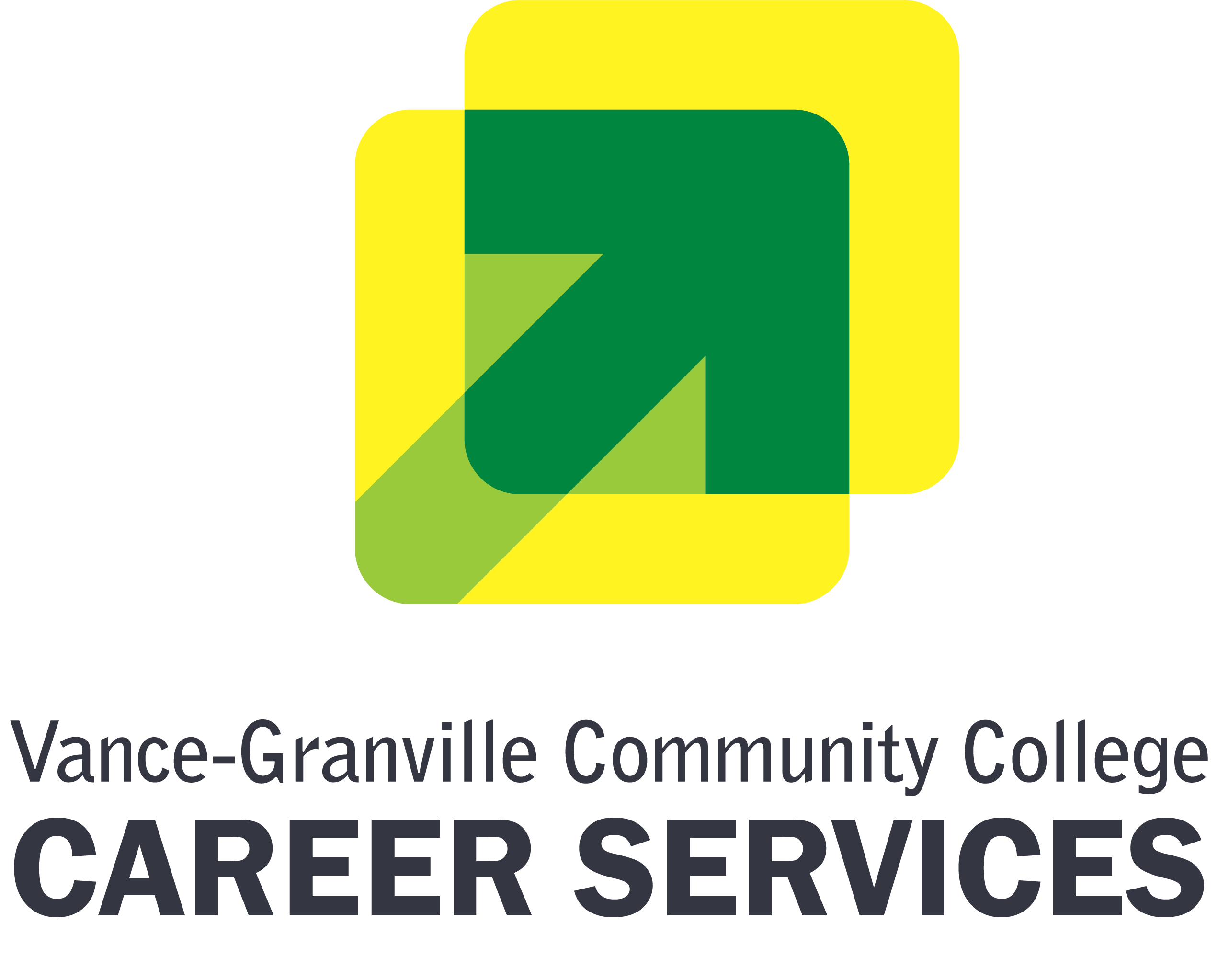 VGCC Career Services Logo - A green arrow that is pointing diagonally up and to the right. Yellow boxes surround the green arrow.